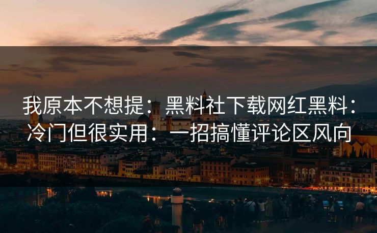 我原本不想提：黑料社下载网红黑料：冷门但很实用：一招搞懂评论区风向